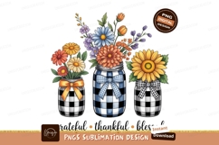 Floral Mason Jars Buffalo Plaid flowers Product Image 1