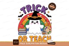 Cute ghost teacher with rainbow and school supplies Product Image 1