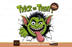 Green monster breaking through paper tongue teeth Product Image 1