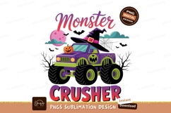 Purple monster truck with pumpkin and witch hat green Product Image 1