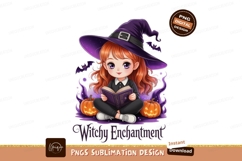 Little witch reading spellbook girl purple Product Image 1