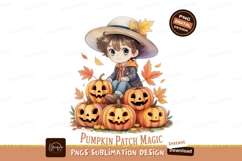 Boy hat pumpkins autumn leaves image Product Image 1