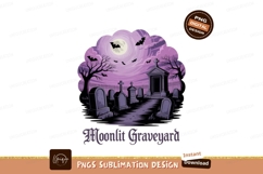 Moonlit graveyard bats flying purple tombstones Product Image 1