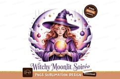 Enchantress holding glowing orb under crescent moon Product Image 1