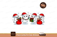 Cute ghosts celebrating christmas santa hats Product Image 1