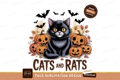 Black cat surrounded by jack o lanterns orange pumpkins Product Image 1