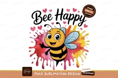 Happy bee pink hearts watercolor splash yellow Product Image 1
