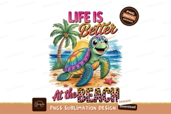 Happy turtle on sandy beach ocean waves Product Image 1