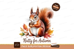 Squirrel holding acorn autumn leaves orange Product Image 1