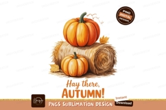 Orange pumpkins hay bales autumn leaves image Product Image 1