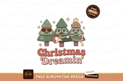 Groovy Christmas Trees Playing Guitar retro Product Image 1