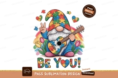 Gnome playing guitar with autism puzzle pieces rainbow Product Image 1