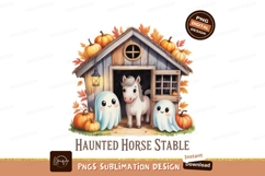 Cute horse and ghosts at haunted stable pumpkin halloween Product Image 1