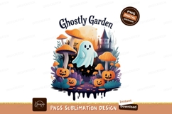 Spooky ghost castle mushrooms pumpkins halloween Product Image 1