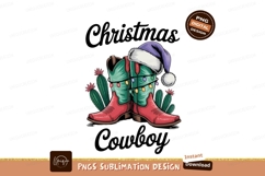 Festive cowboy boots with cactus and santa hat image Product Image 1