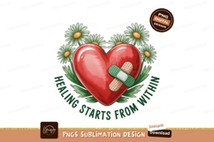 Red heart bandaged with daisies green Product Image 1