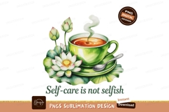 Green cup hot beverage lotus flowers spoon image Product Image 1