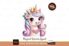 Cute unicorn with crown and flowers fantasy magical Product Image 1