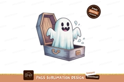 Spooky ghost emerging from coffin halloween cartoon Product Image 1