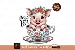 Piglet wearing flowers in teacup pink floral Product Image 1