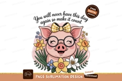 Pig wearing glasses and bow surrounded by flowers yellow Product Image 1