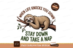 Sleeping sloth on branch with text tree leaves Product Image 1