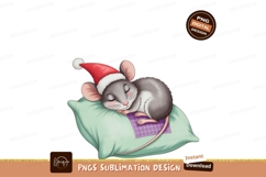 Sleeping mouse wearing santa hat on pillow image Product Image 1