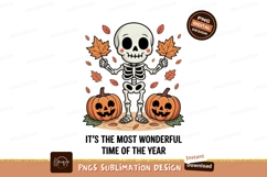 Cute skeleton holding autumn leaves with pumpkins halloween Product Image 1