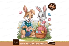 Cute Easter Bunnies Painting Eggs Design Product Image 1