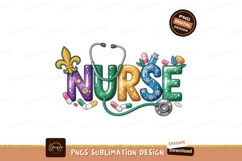Colorful nurse text with stethoscope medical pills Product Image 1