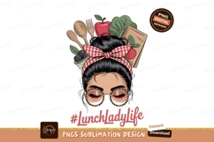 Woman with food and utensils in hair apple lettuce Product Image 1