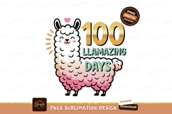 Cute llama celebrating hundred days pink black Product Image 1