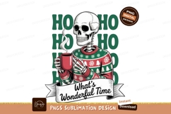 Skeleton holding hot drink wearing festive sweater Product Image 1
