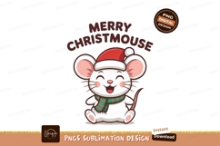 Cheerful white mouse wearing Santa hat and scarf christmas Product Image 1