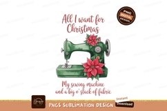 Green sewing machine poinsettias fabric image Product Image 1