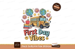 Yellow school bus apple books globes flowers image Product Image 1