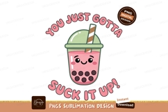 Cute pink bubble tea drink with happy face image Product Image 1