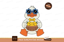 Duck wearing flower sunglasses holding lemons basket Product Image 1