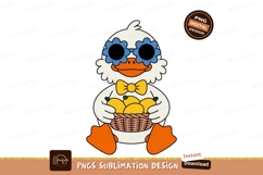 Duck wearing flower glasses holding lemons yellow blue Product Image 1