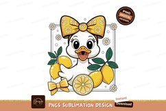 Cute duck with lemons and bow cartoon yellow Product Image 1