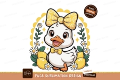 Cute duck with lemon bow and flowers cartoon yellow Product Image 1