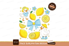 Cheerful ducks yellow lemons blue bow image Product Image 1