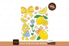 Yellow lemon character with polka dot bow and flowers Product Image 1