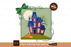 Spooky purple house with pumpkins and moon halloween Product Image 1