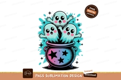 Cute ghosts emerging from cauldron halloween spooky Product Image 1