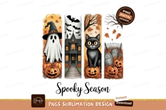 Ghost cat haunted house pumpkins bats halloween spooky Product Image 1