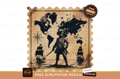 Pirate captain sword sailing ships world map image Product Image 1