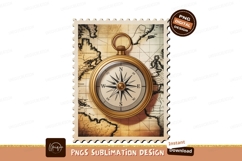 Antique compass on vintage map navigation Product Image 1