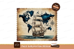 Tall ship sailing across world map ocean Product Image 1
