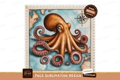 Orange octopus map compass ocean Product Image 1